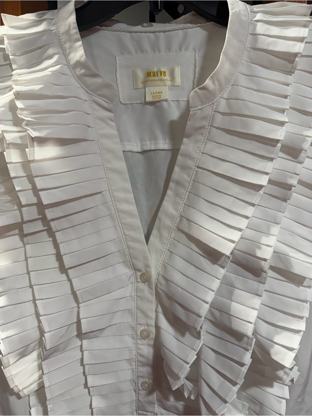 Maeve Anthropologie Pleated Ruffle Sleeveless Blouse White Size Large - Picture 3 of 7